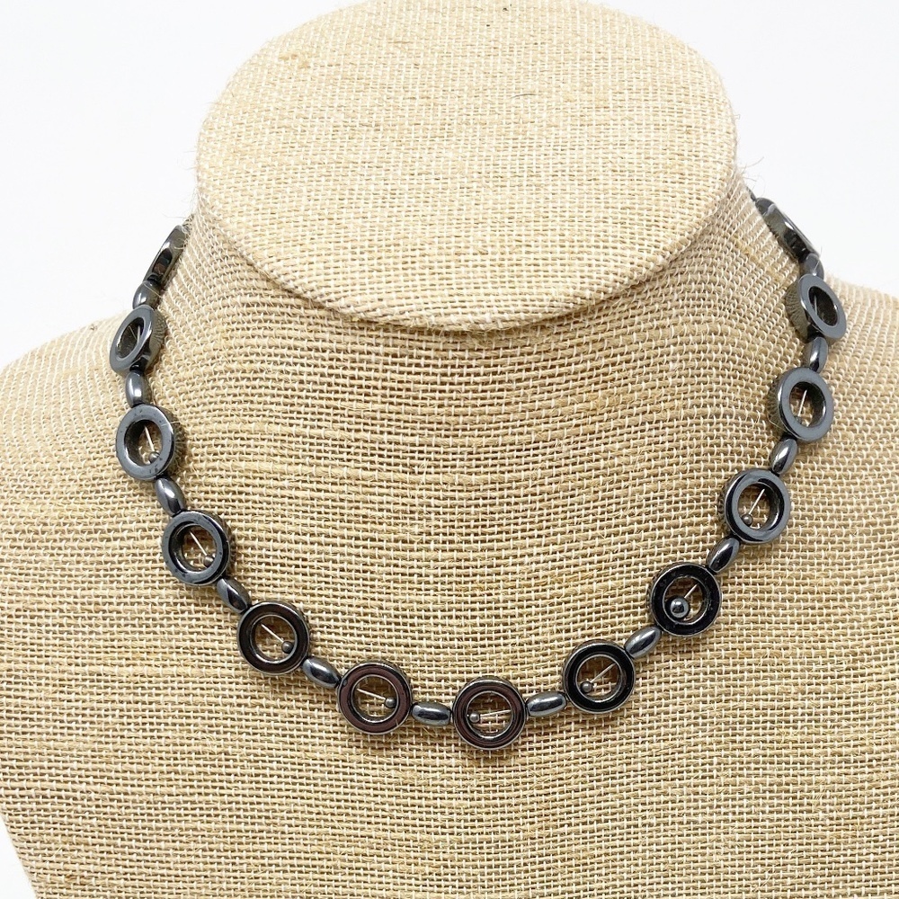 Y2K Gunmetal Gray Beaded necklace 14.5" Long